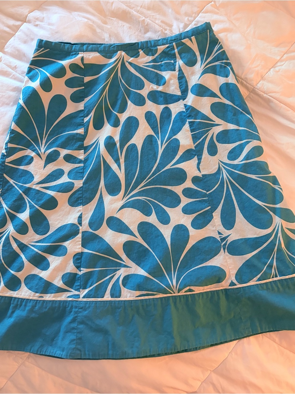 Boden Teal and White Floral A-Line Skirt